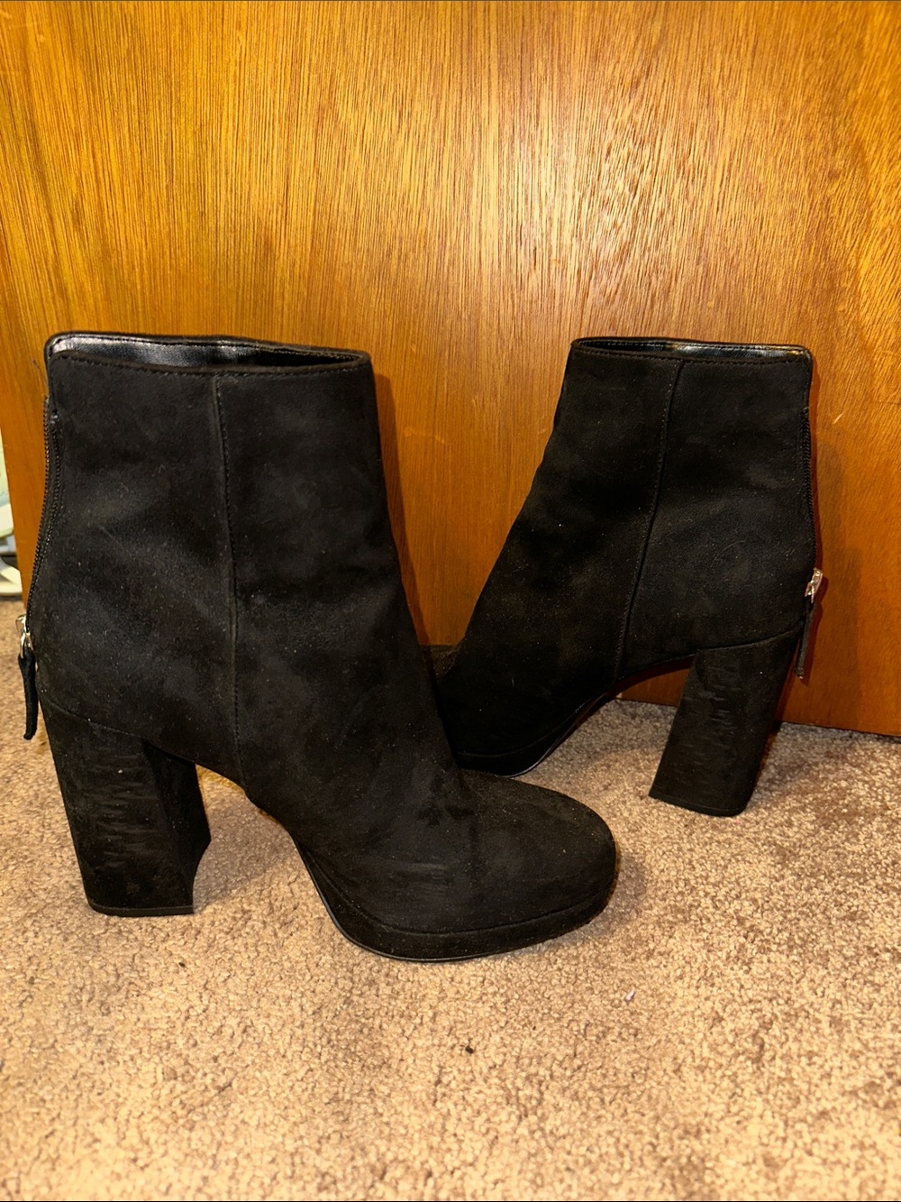 Steve Madden Black Suede Block Heel Ankle Boots
